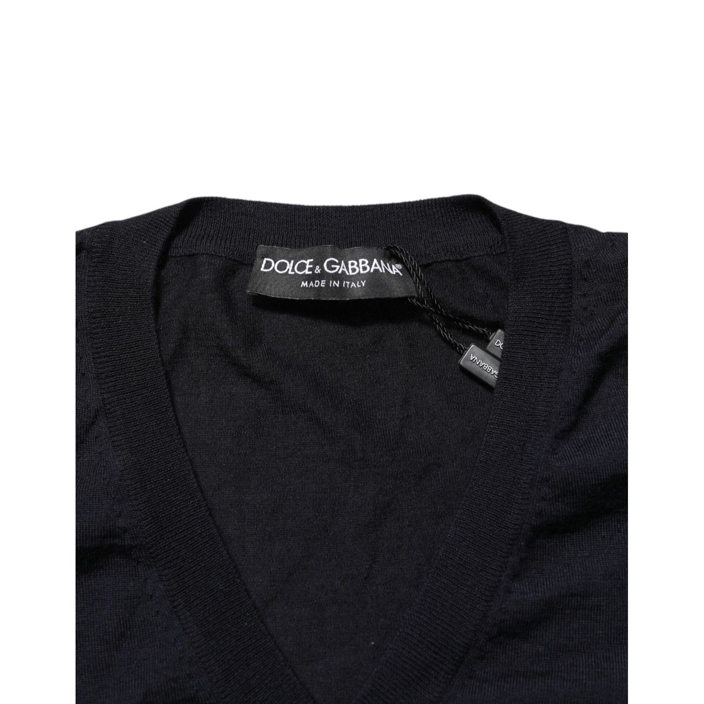 Dolce & Gabbana Black Cashmere Knit V-Neck Pullover Sweater