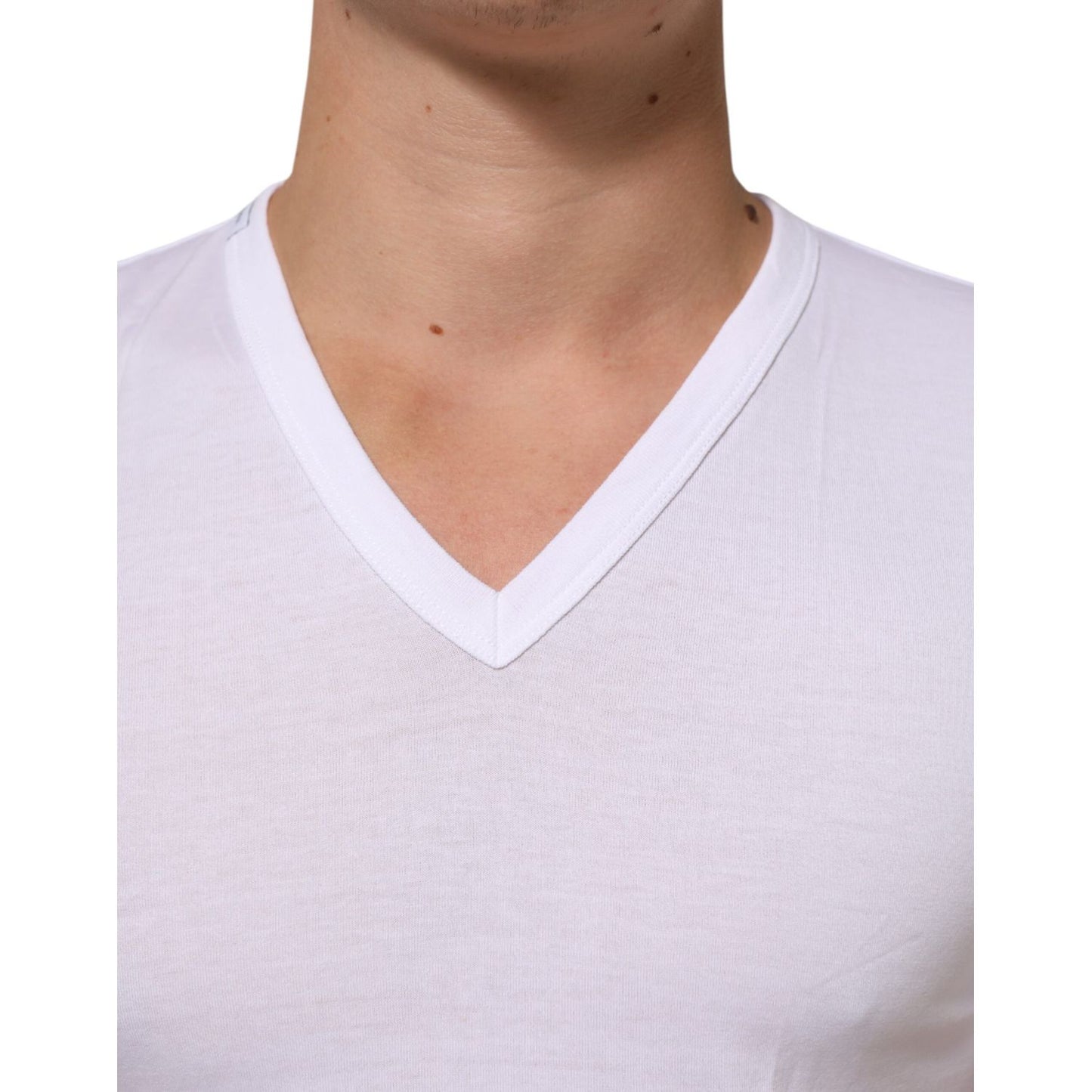 Dolce & Gabbana White Cotton V-Neck Short Sleeves T-shirt with classic design for casual wear