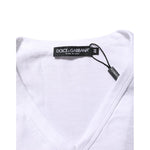 Close-up of Dolce & Gabbana White Cotton V-Neck Short Sleeves T-shirt label.