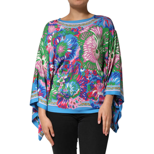 Dolce & Gabbana Multicolor Floral Printed Tunic Blouse Top, showcasing vibrant floral design on lightweight fabric.