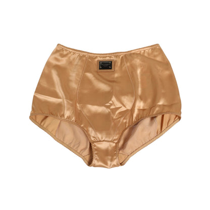 Dolce & Gabbana Beige Silk Stretch High Waist Girdle Underwear with logo detail, featuring a luxurious beige tone, smooth fit.