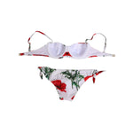 Dolce & Gabbana White Floral Swimsuit 2 Piece Top Bottom Swimwear with underwire and colorful floral prints, elegant beachwear.
