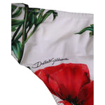 Dolce & Gabbana White Floral Swimsuit 2 Piece Top Bottom Swimwear with red floral print and designer logo detail.