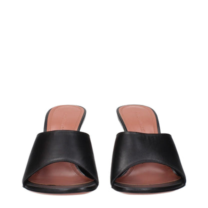 Amina Muaddi Black Leather Stiletto Heel Sandals