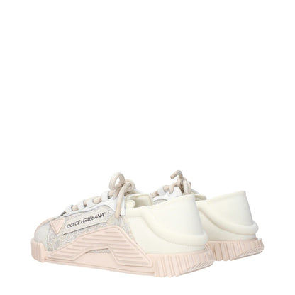 Dolce & Gabbana Gray Fabric Sneakers with front and side logos, elegant gray fabric design, stylish and modern footwear.