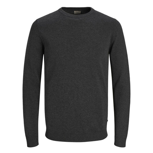 Jack Jones Gray Cotton Sportswear knit crew neck sweater for men, breathable 100% cotton, classic design for versatile and stylish wear.