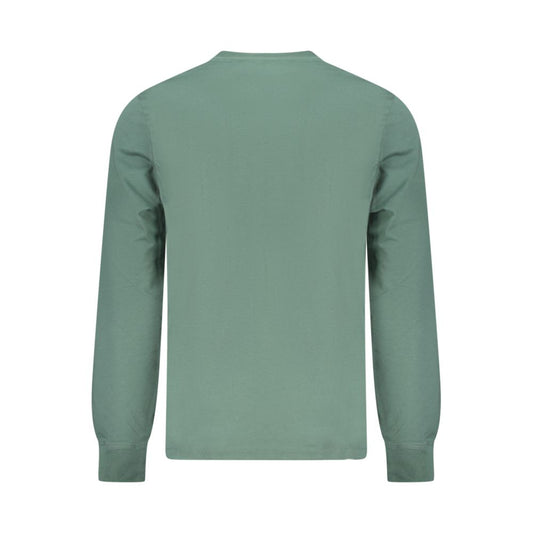 Back view of Timberland Green Cotton Men T-Shirt with long sleeves and crew neck, showcasing casual style and quality craftsmanship.