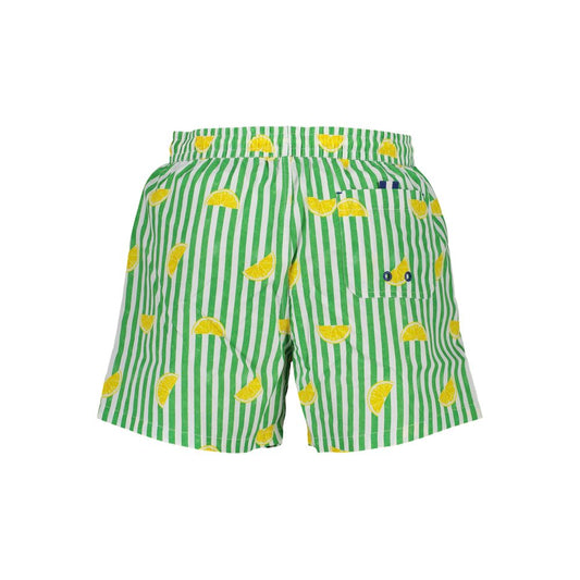 North Sails Green Polyester Swimwear striped pattern with elastic waist, rear pocket, lemon design, and logo.