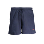 Tommy Hilfiger Blue Nylon Swimwear medium swimming boxer with logo patch, elastic waist, and drawstring, made from 95% recycled nylon.