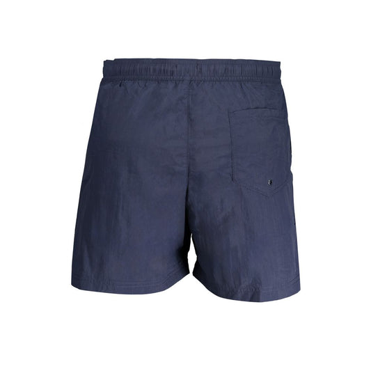 Tommy Hilfiger Blue Nylon Swimwear featuring recycled material, slim fit, elastic waist with lace, and multiple pockets