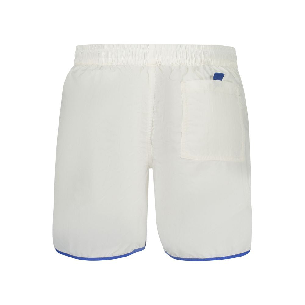 Norway 1963 White Polyamide Swimwear with back pocket, elastic waist, and contrasting details, featuring logo print.