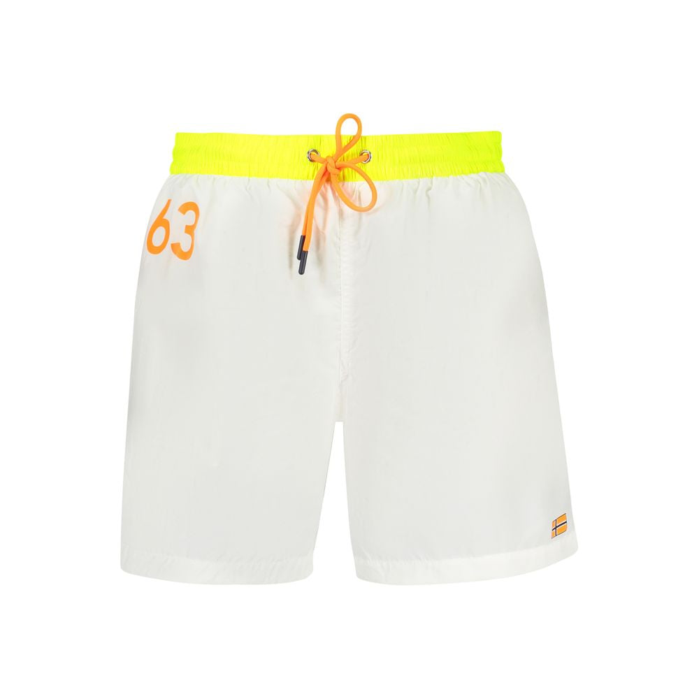 Norway 1963 White Polyamide Swimwear with elastic waist, contrast details, and logo.