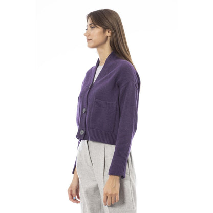 Alpha Studio Purple Merino Wool Cardigan
