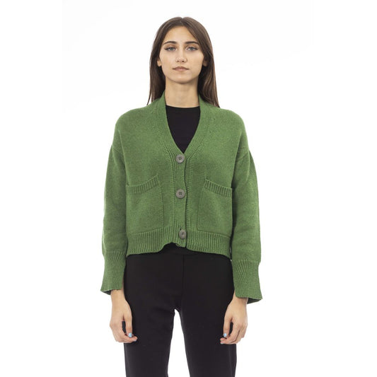 Alpha Studio Green Merino Wool Cardigan