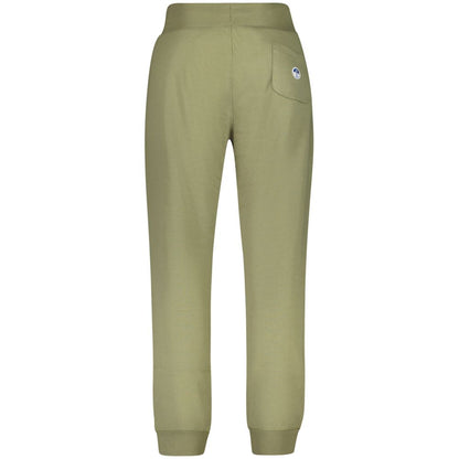 Back view of North Sails Green Cotton Pant with elastic waist, 3 pockets, and ankle cuffs made from organic cotton, featuring a logo.