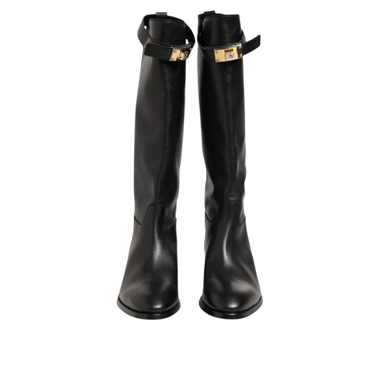 Dolce & Gabbana Black Logo Plaque Over The Calf Boots Shoes