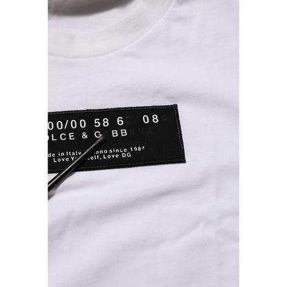 Dolce & Gabbana White Cotton Logo Print Crew Neck Men T-shirt