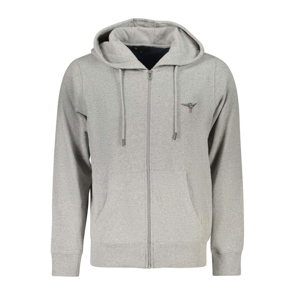 Accademia Militare Gray Cotton Men Hoodie with zipper and embroidered logo, featuring eco-friendly recycled cotton blend.