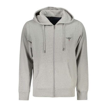 Accademia Militare Gray Cotton Men Hoodie with zipper and embroidered logo, featuring eco-friendly recycled cotton blend.