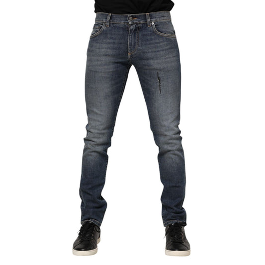 Dolce & Gabbana Blue Washed Cotton Skinny Men Denim Jeans
