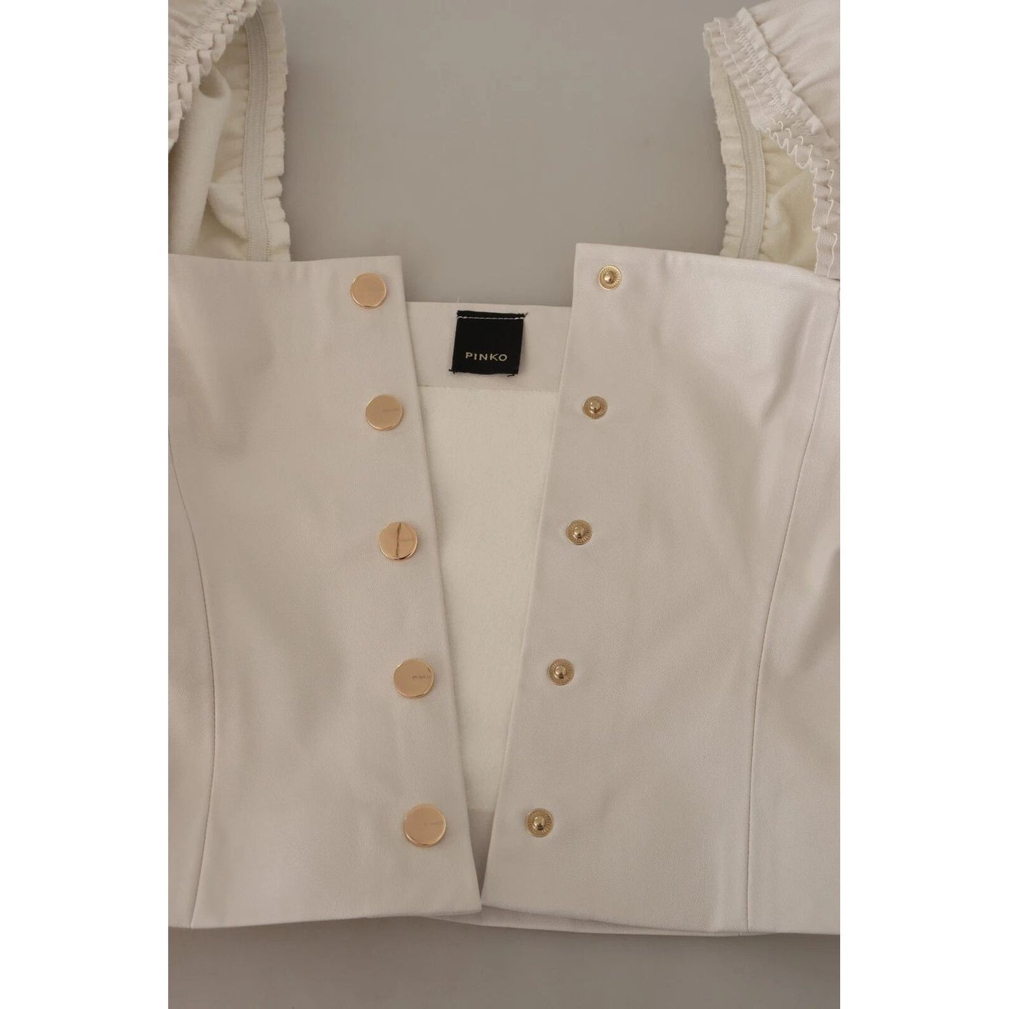 PINKO White Square Neck Button Down Crop Blouse