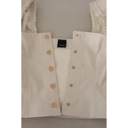 PINKO White Square Neck Button Down Crop Blouse
