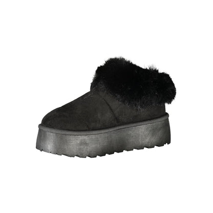 Laura Biagiotti Black Polyester Women Sneaker with fur detail and wedge heel for a glamorous sporty-chic look.