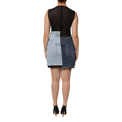 Dolce & Gabbana Blue Nylon Patchwork Denim Sheath Mini Dress