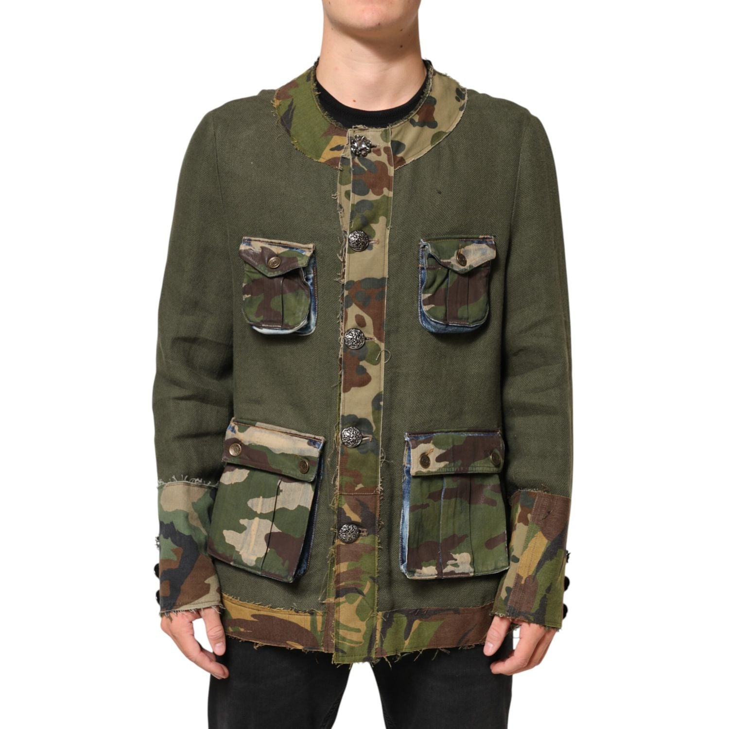 Dolce & Gabbana Brown Camouflage Linen Button Down Jacket