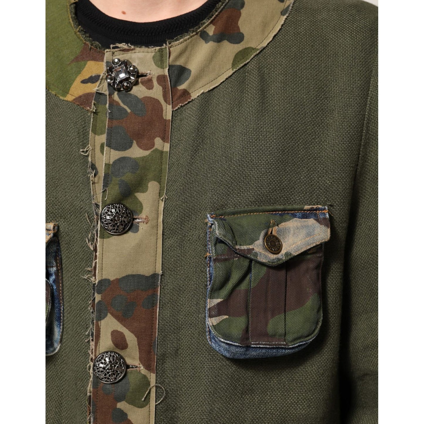 Dolce & Gabbana Brown Camouflage Linen Button Down Jacket