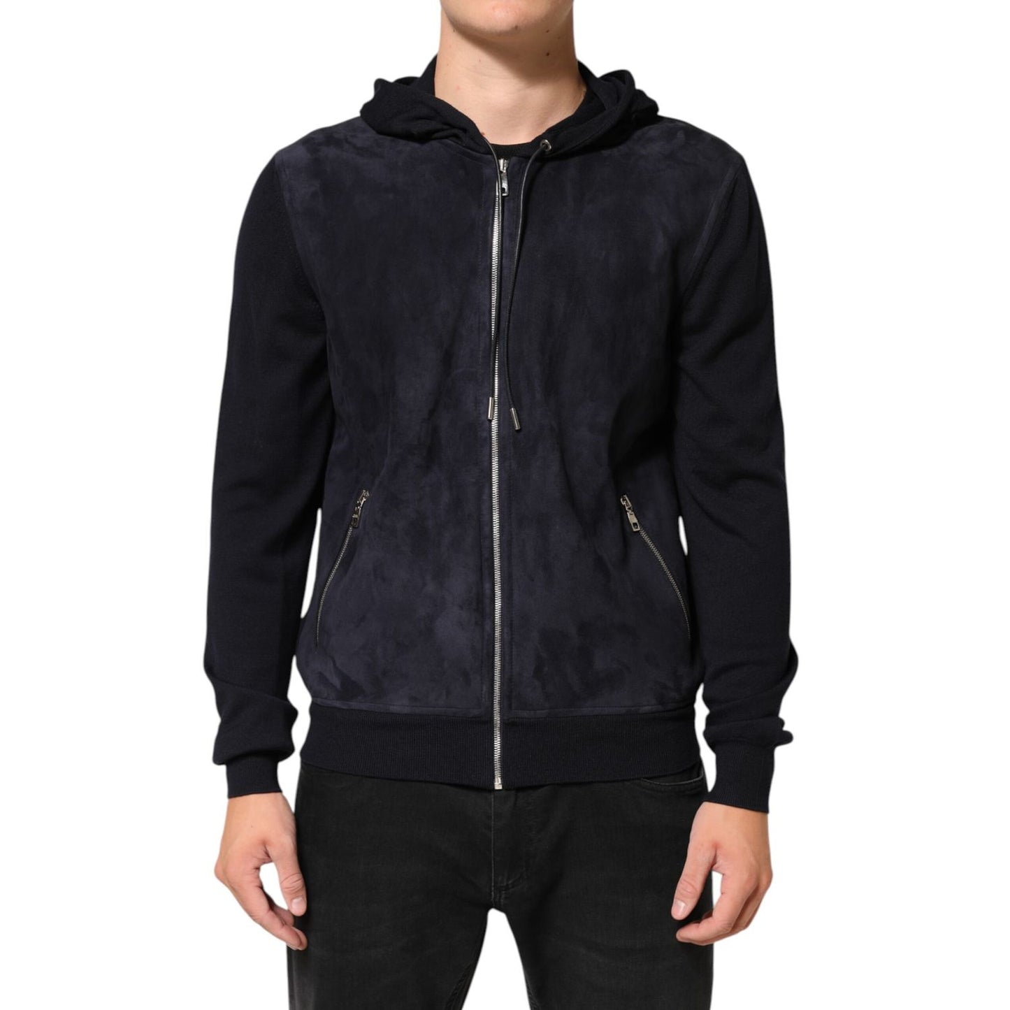 Dolce & Gabbana Black Leather Full Zip Hooded Blouson Jacket