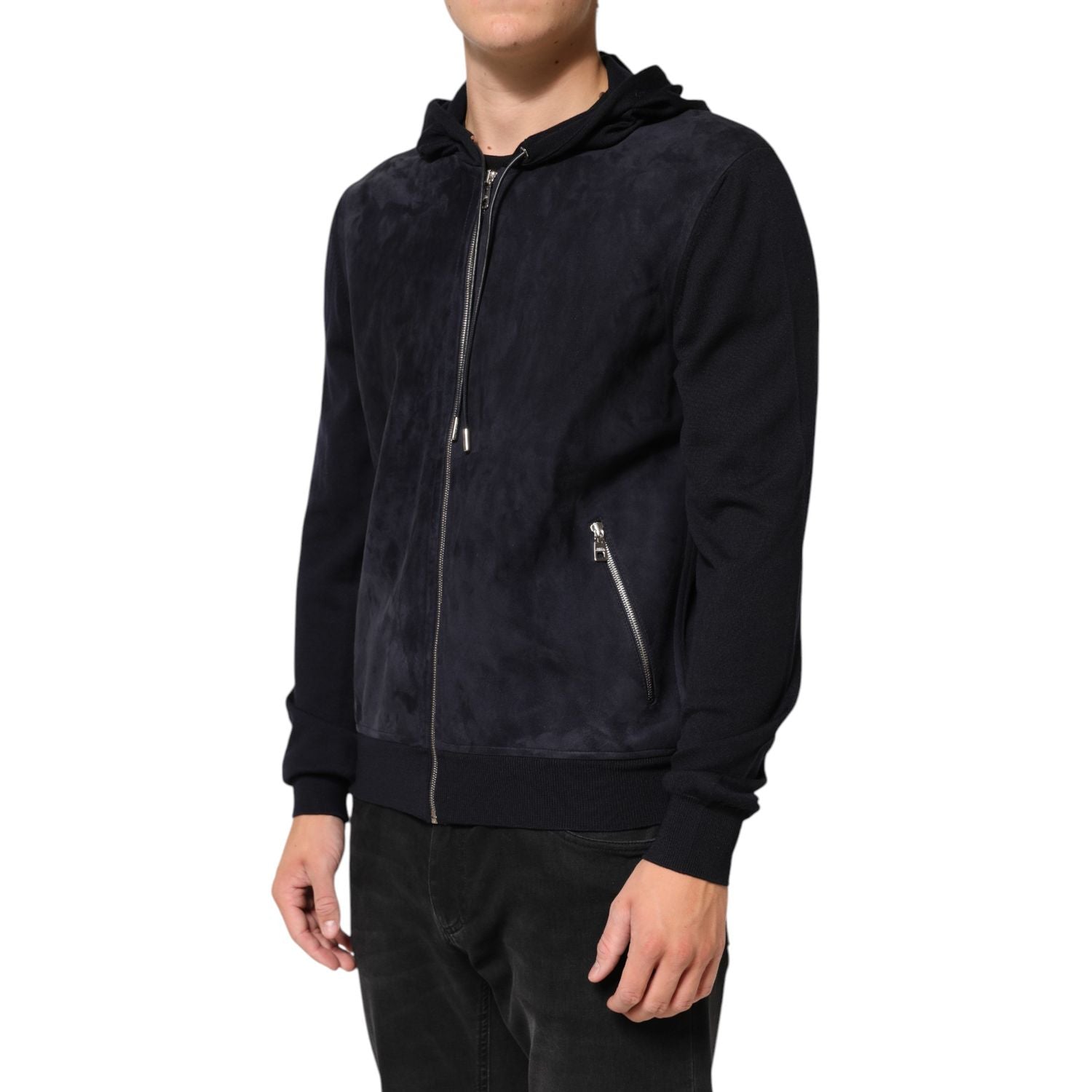 Dolce & Gabbana Black Leather Full Zip Hooded Blouson Jacket