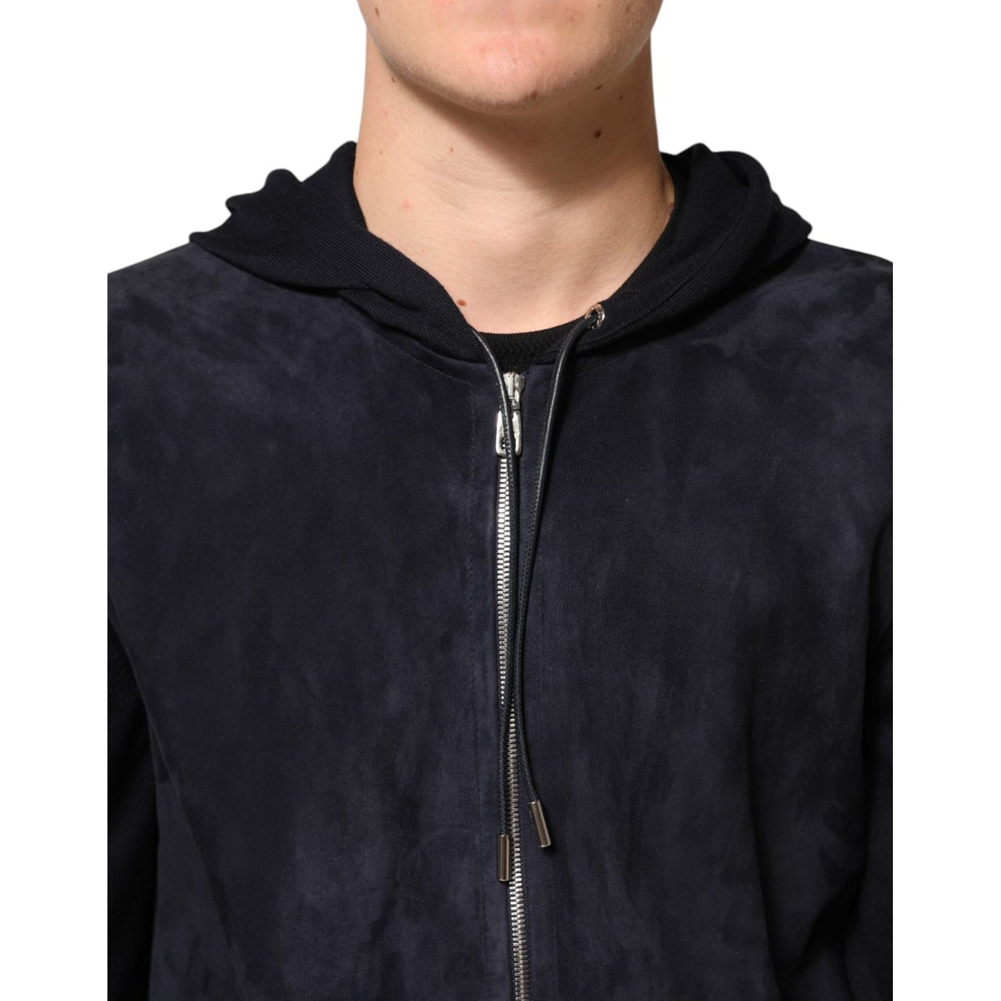 Dolce & Gabbana Black Leather Full Zip Hooded Blouson Jacket
