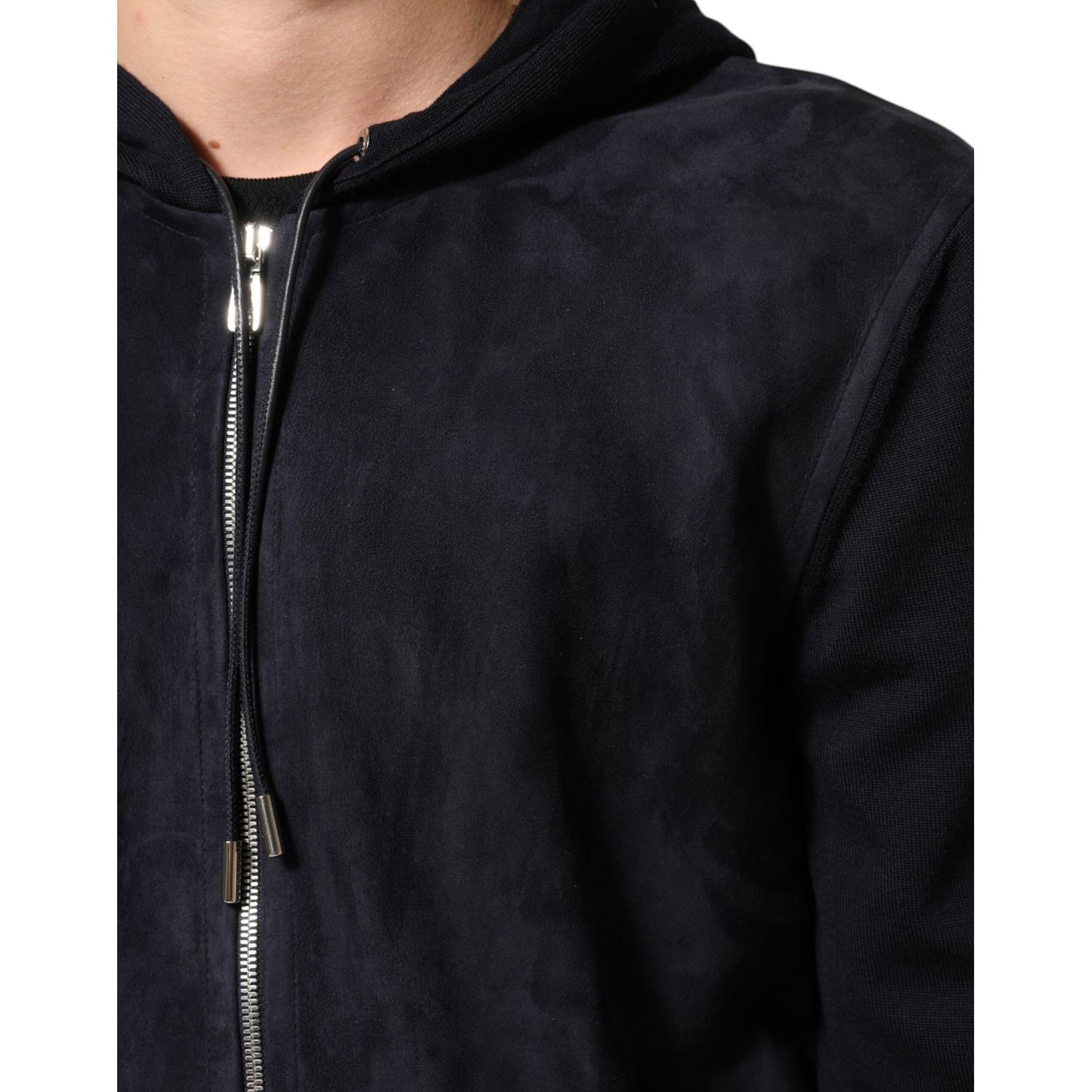 Dolce & Gabbana Black Leather Full Zip Hooded Blouson Jacket