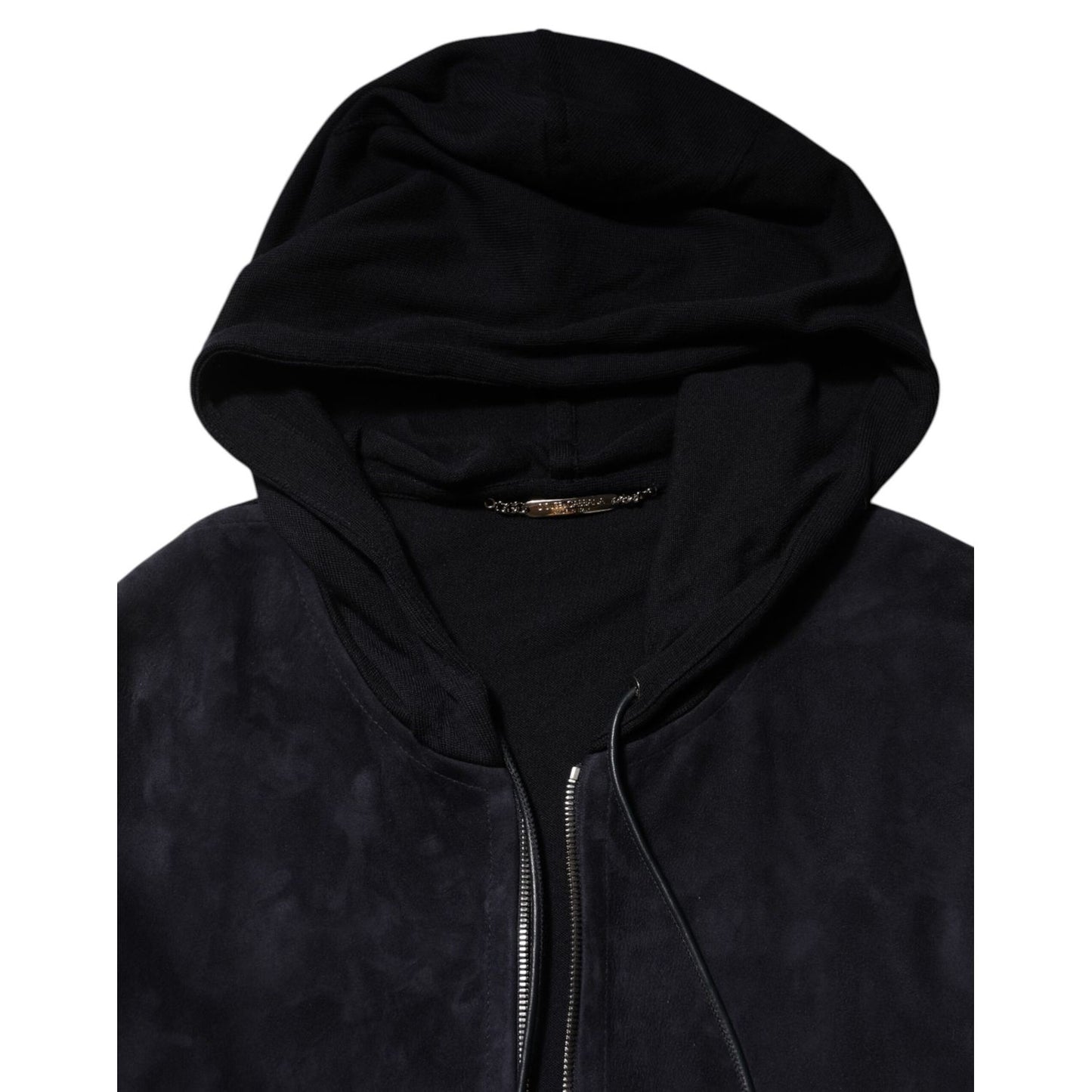 Dolce & Gabbana Black Leather Full Zip Hooded Blouson Jacket