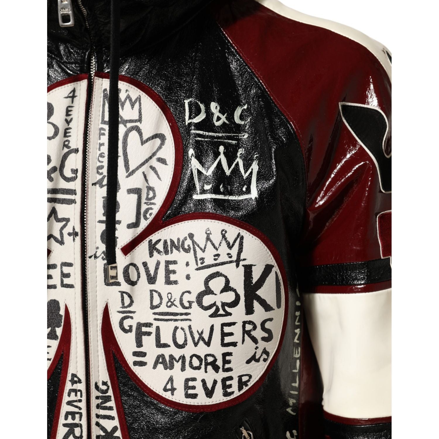 Dolce & Gabbana Multicolor Hooded Leather DG King Men Biker Jacket
