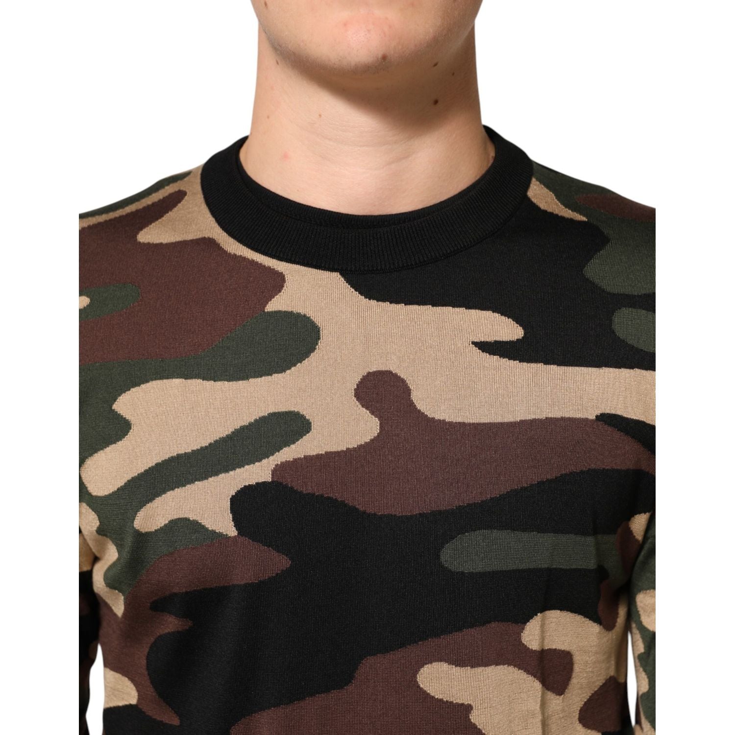 Dolce & Gabbana Multicolor Camouflage Crew Neck Men Pullover Sweater