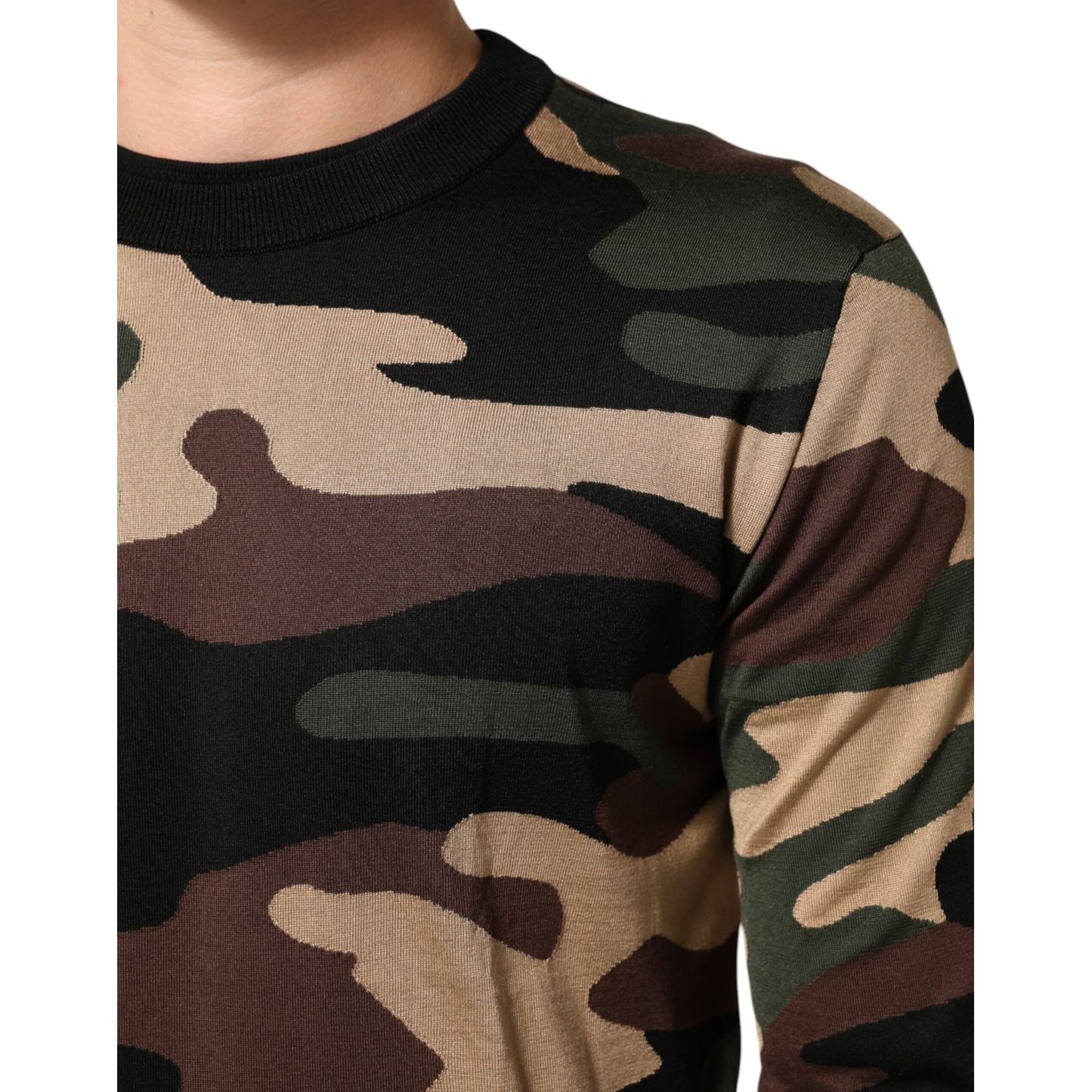 Dolce & Gabbana Multicolor Camouflage Crew Neck Men Pullover Sweater