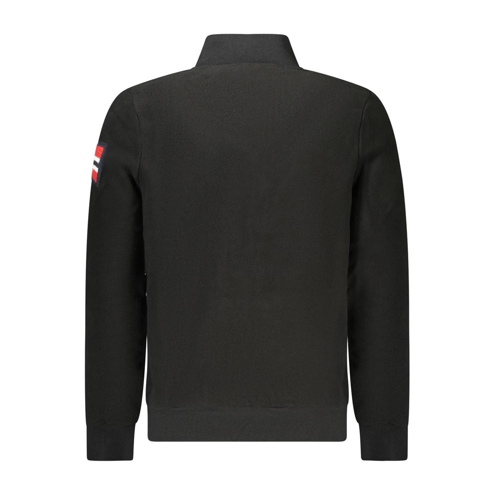 Back view of Norway 1963 Black Polyester Men Sweater with embroidered logo and zip detail.