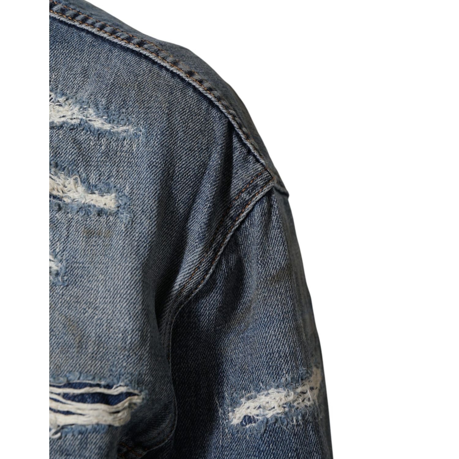 Dolce & Gabbana Blue Cotton Tattered Denim Blouson Jacket