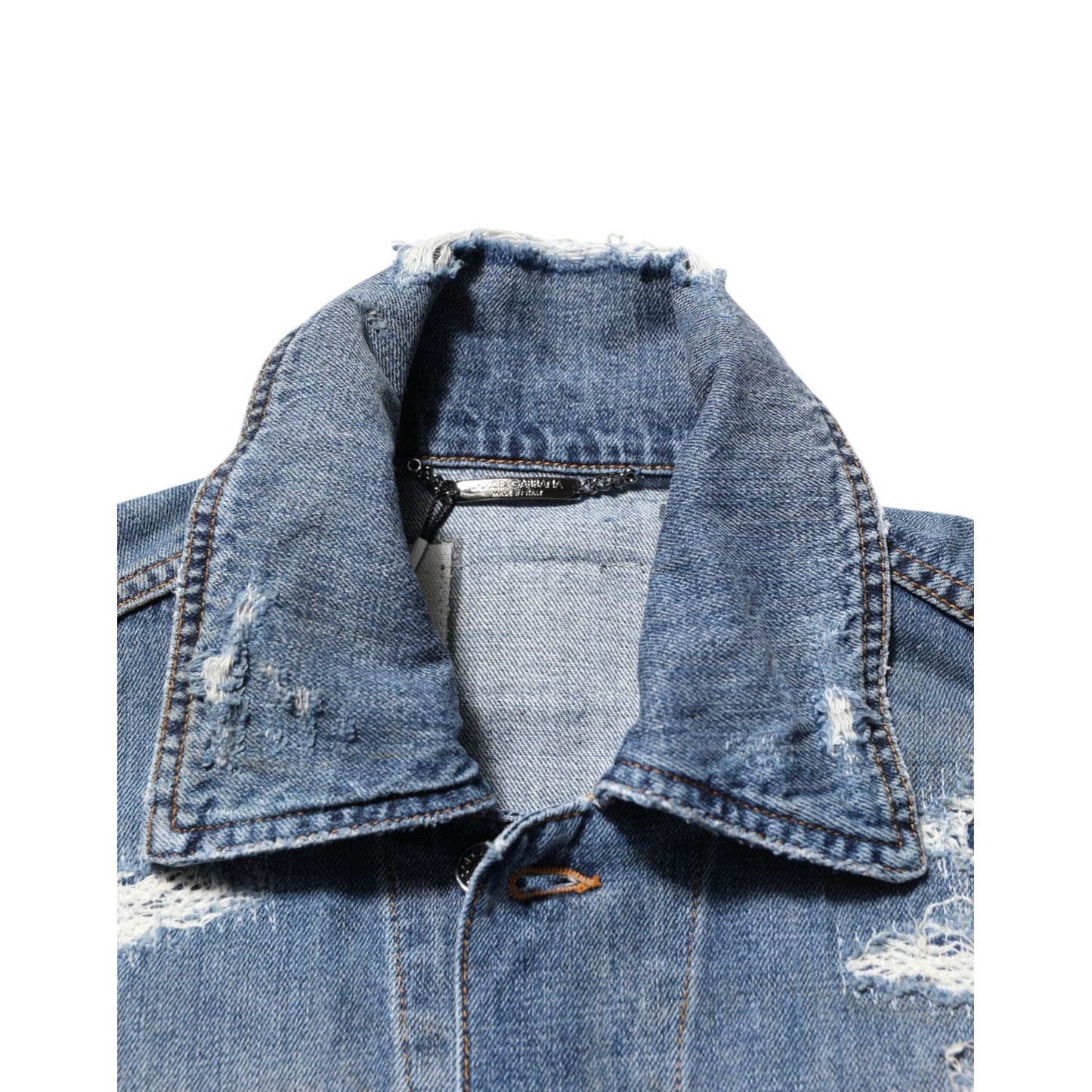Dolce & Gabbana Blue Cotton Tattered Denim Blouson Jacket