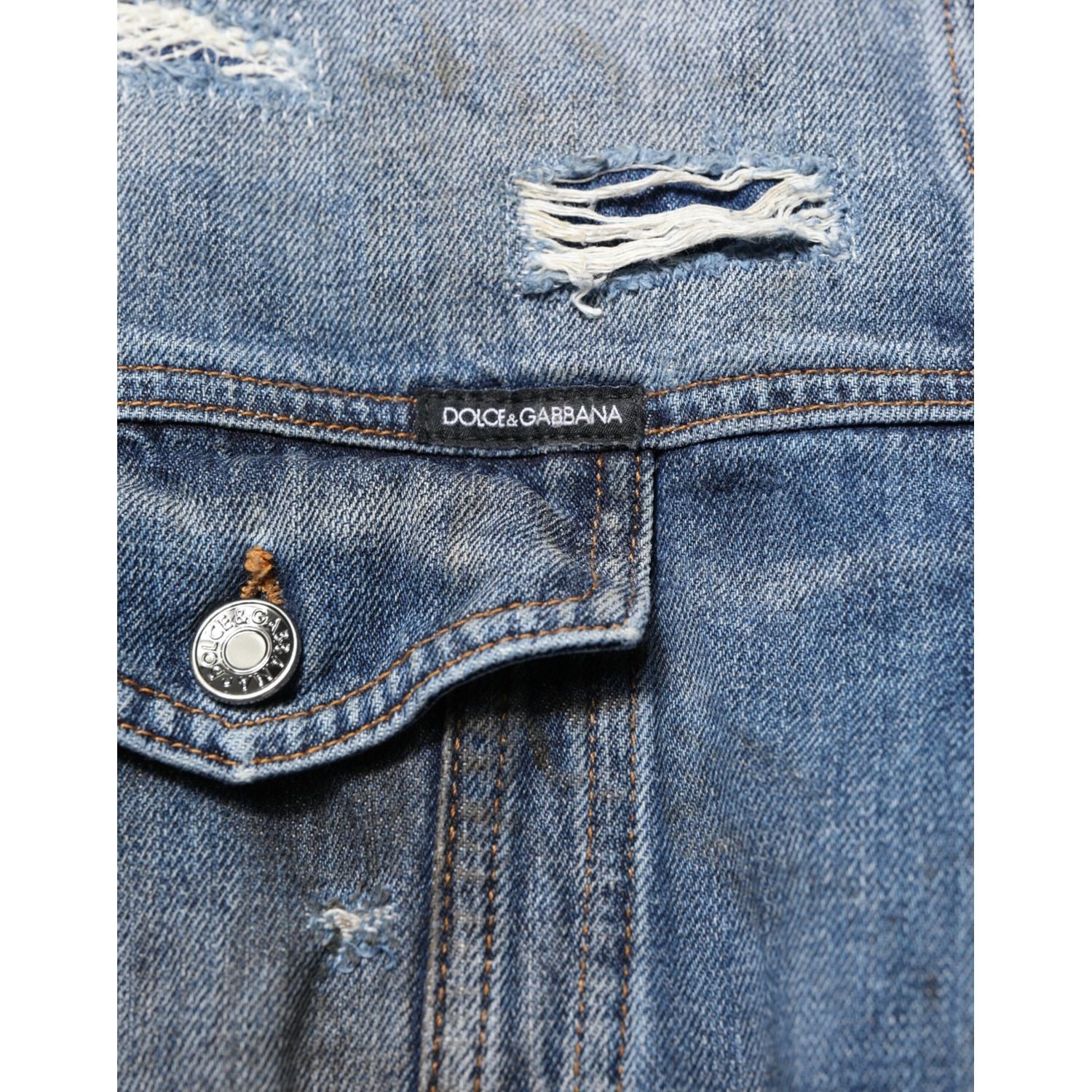 Dolce & Gabbana Blue Cotton Tattered Denim Blouson Jacket