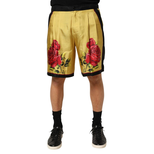 Dolce & Gabbana Yellow Floral Print Silk Men Bermuda Shorts