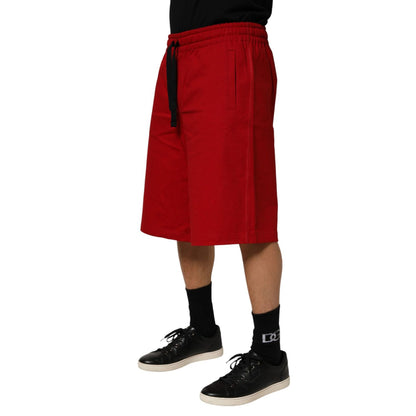 Dolce & Gabbana Red Cotton MidWaist Drawstring Bermuda Pants