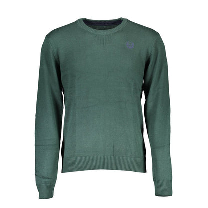 Gianmarco Venturi Green Cotton Sweater, long-sleeved, crew-neck, with embroidery and logo, featuring contrasting details.