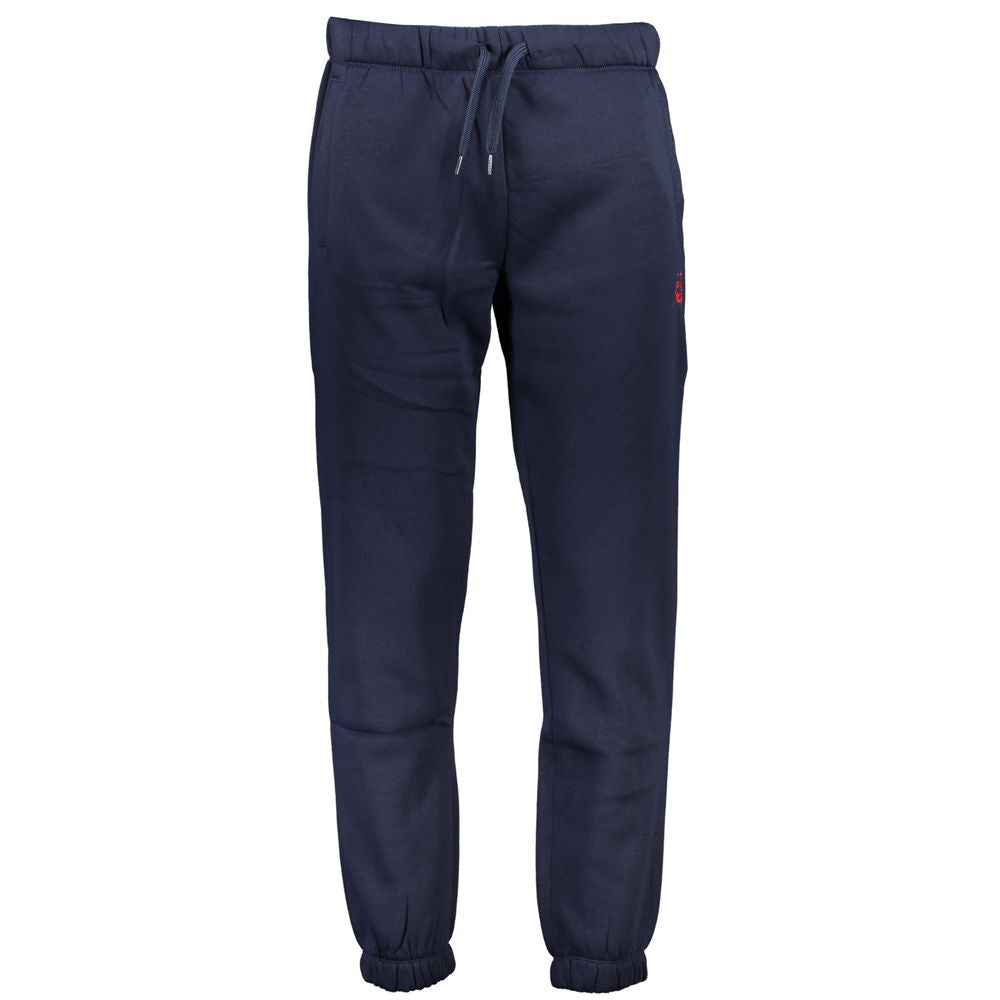 Gianmarco Venturi Blue Cotton Pant, fleece sports trousers with elastic waist and ankle, featuring logo embroidery and three pockets.
