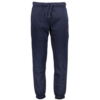 Gianmarco Venturi Blue Cotton Pant, fleece sports trousers with elastic waist and ankle, featuring logo embroidery and three pockets.