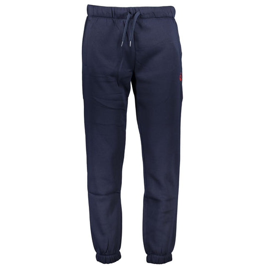 Gianmarco Venturi Blue Cotton Pant, fleece sports trousers with elastic waist and ankle, featuring logo embroidery and three pockets.