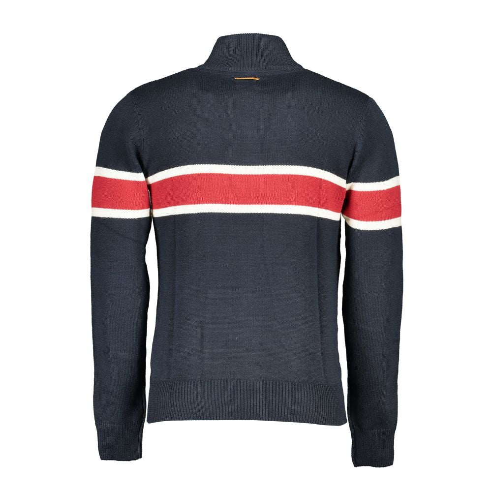 Gianmarco Venturi Blue Cotton Sweater, long-sleeved with half zip, contrast details, and logo embroidery.
