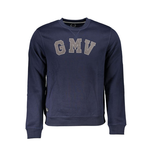 Gianmarco Venturi Blue Cotton Sweatshirt with long sleeves, crew neck, fleece fabric, and embroidered logo.